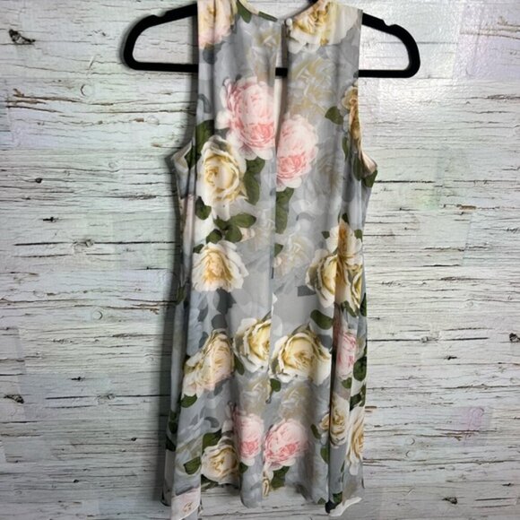Calvin Klein floral swing midi dress gray pink size 4 - Picture 6 of 7